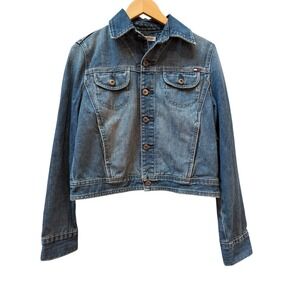 Tommy Hilfiger Y2K Women Denim Jacket Blue Size S/P Trucker Style Button Front